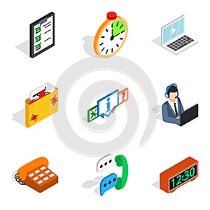 Server setting icons set, isometric style