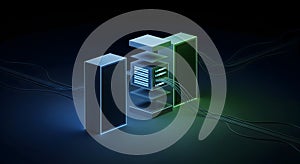 Server Stack with Glowing Connections, Digital Infrastructure Concept
