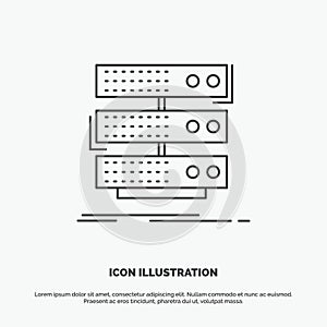 server, storage, rack, database, data Icon. Line vector gray symbol for UI and UX, website or mobile application
