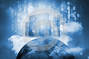 Server tower on top of earth