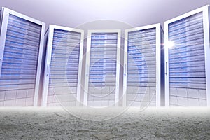 Server towers in desert setting