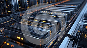 Server units processing data in futuristic data center