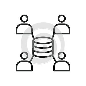Server users, icon in line design. Server, users, network, access, data, system, connection on white background vector