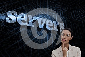 Servers against futuristic black and blue background