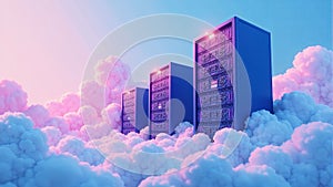 Servers in Cloud, Pink And Blue