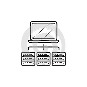 Servers and computer hand drawn outline doodle icon.