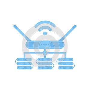 Servers connected to the router. IOT and automation concept. Isolated. Vector.