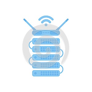 Servers connected to the router. IOT and automation concept. Isolated. Vector.