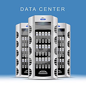 Servers data center on blue background. Cloud computing concept . Flat illustration EPS 10