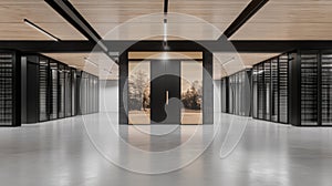 Servers in data center, network infrastructure, cloud computing, and cuttingedge technology in modern server room