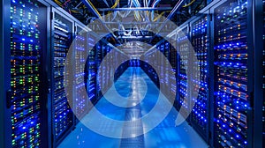 Servers and Data Centers: Rows of servers, secure data centers, and network cables.