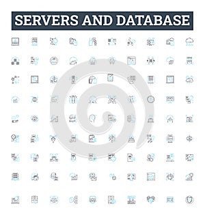 Servers and database vector line icons set. Servers, Databases, SQL, MySQL, PostgreSQL, Oracle, Microsoft SQL Server