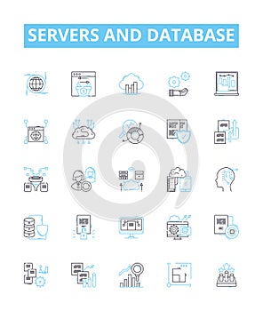 Servers and database vector line icons set. Servers, Databases, SQL, MySQL, PostgreSQL, Oracle, Microsoft SQL Server