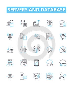 Servers and database vector line icons set. Servers, Databases, SQL, MySQL, PostgreSQL, Oracle, Microsoft SQL Server