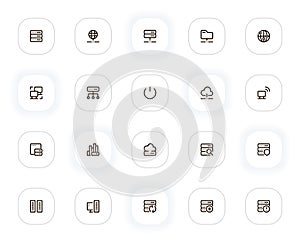 Servers and databases line icons set. Editable Stroke. 24x24 Pixel Perfect.