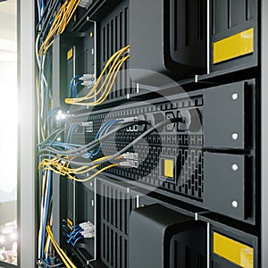 Servers and hardware room computer technology concept photo