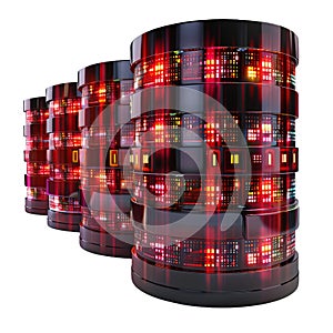 Servers showing data transferring with binary code