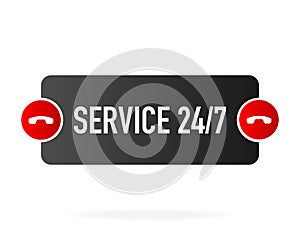 Service 24 7 banner in flat style on white background. Vector illustration.