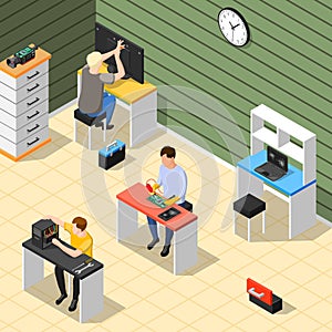 Staff In Service Centre Isometric Composition