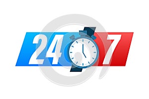 24-7 service concept. 24-7 open. Support service icon. Vector stock illustration