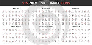 Service connection, online cloud support, software project, AI innovation line icon set