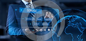 Service customer satisfaction technical support concept on virtual screen.