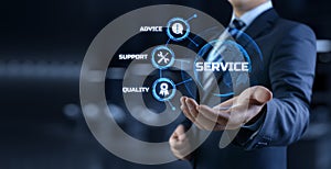 Service customer satisfaction technical support concept on virtual screen.