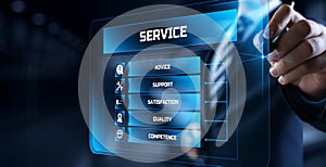 Service customer satisfaction technical support concept on virtual screen