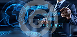 Service customer satisfaction technical support concept on virtual screen