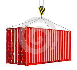 Service delivery - red cargo container hoisted by hook