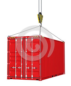Service delivery - red cargo container hoisted by hook