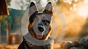 A Service dog of the German Shepherd breed in a police uniform. Police dog. Sniffer Dog. Generative Ai