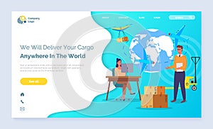 Service of fast delivery. Landing page template deliver your cargo anywhere in the world