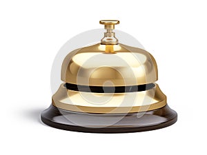 Service, hotel concept. Golden reception bell isolated on white background