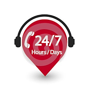 Service of 24 hour and 7 day. Icon of 24 hour and 7 day. Timetable of delivery, call, support of customer. Banner of anytime work