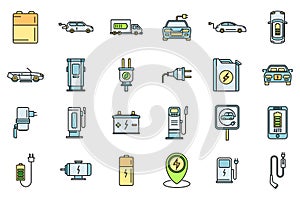 Service hybrid car icons set vector color line