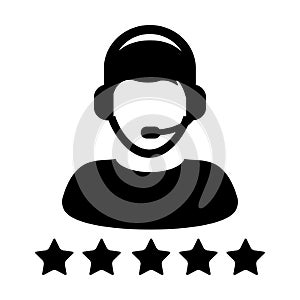 Service Icon Vector Customer Star Ratings for Male Online Support Avatar Glyph Pictogram illustration
