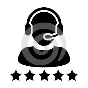 Service Icon Vector Customer Star Ratings for Male Online Support Avatar Glyph Pictogram illustration