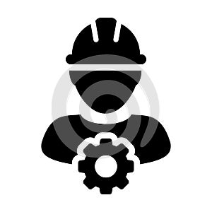 Service Icon Vector Male Person Worker Avatar Profile with Gear in Glyph Pictogram illustration Symbol