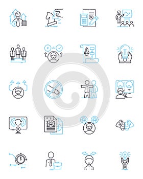 Service initiation linear icons set. Onboarding, Initiation, Launch, Introduction, Kickoff, Commencement, Commencement