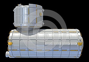 Service Module of ISS International Space Station 3D rendering on black background