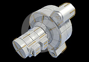 Service Module of ISS International Space Station 3D rendering on black background