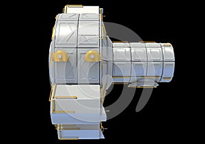 Service Module of ISS International Space Station 3D rendering on black background