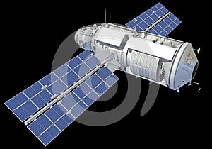 Service Module of ISS International Space Station 3D rendering on black background