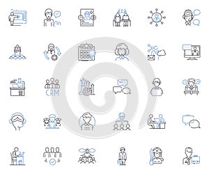 Service output line icons collection. Efficiency, Quality, Performance, Responsiveness, Consistency, Reliability