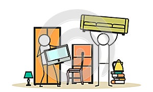 Service packing people furniture vector illustration worker man. Delivery truck box transportation shipping business home. Fast