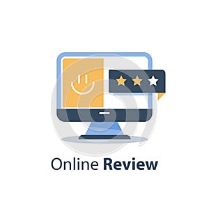 Service quality evaluation, online review, good customer rating, sharing happy experience, feedback survey, opinion poll