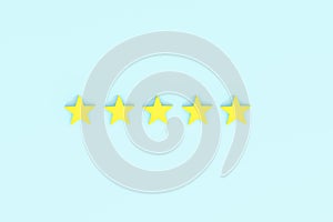 Service rating five star concept on blue background, 3D rendering.