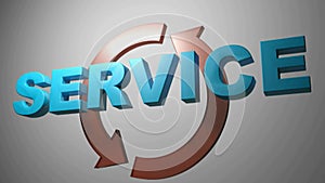 SERVICE with red rotating arrows - 3D rendering illustration