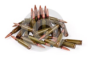 Service rifle cartridges on a white background